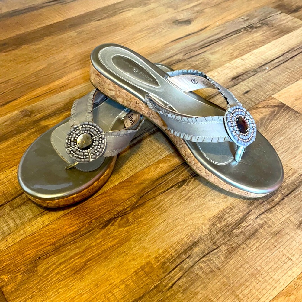 Silver switch flops size 9